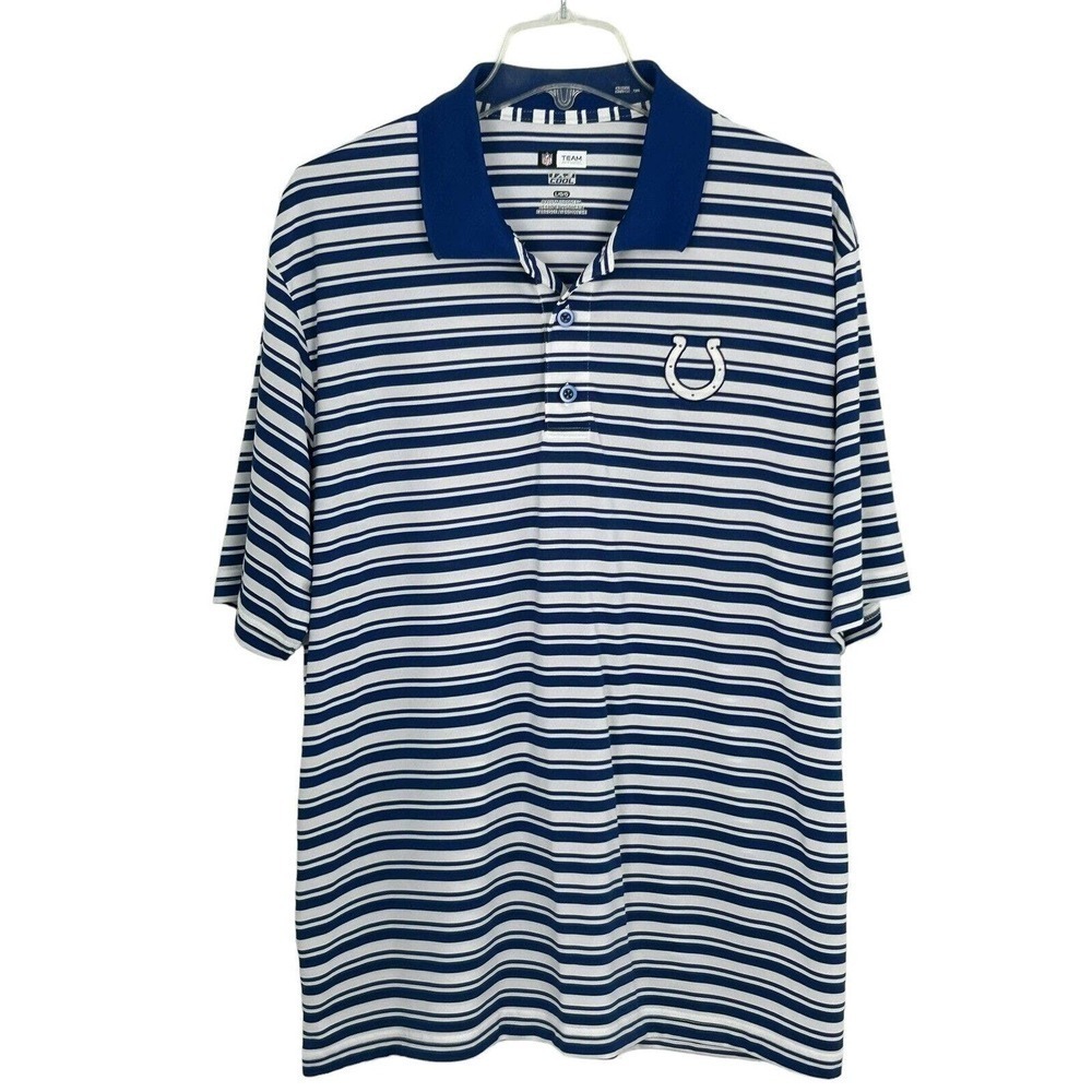 Indianapolis Colts NFL Team Apparel Cool Polo Shirt - Blue, White Striped Size L